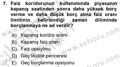 Para Politikası Dersi 2018 - 2019 Yılı 3 Ders Sınav Soruları 7. Soru