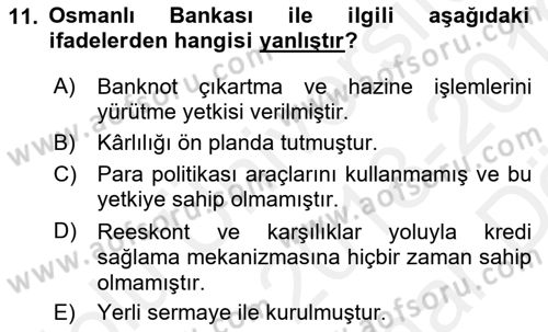 Para Politikası Dersi 2018 - 2019 Yılı (Vize) Ara Sınav Soruları 11. Soru