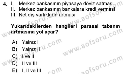 Para Politikası Dersi 2018 - 2019 Yılı (Vize) Ara Sınav Soruları 4. Soru