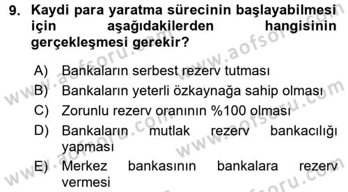 Para Politikası Dersi 2018 - 2019 Yılı (Vize) Ara Sınav Soruları 9. Soru