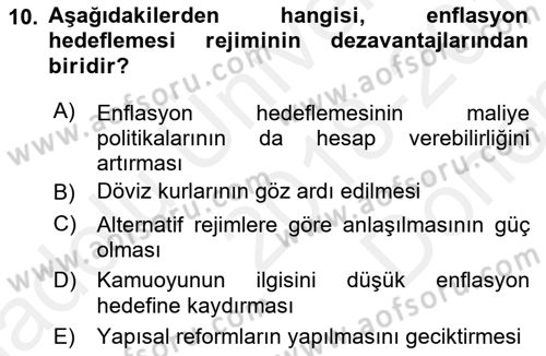 Para Politikası Dersi 2018 - 2019 Yılı (Final) Dönem Sonu Sınav Soruları 10. Soru