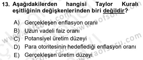 Para Politikası Dersi 2018 - 2019 Yılı (Final) Dönem Sonu Sınav Soruları 13. Soru