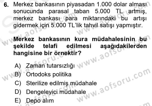 Para Politikası Dersi 2018 - 2019 Yılı (Final) Dönem Sonu Sınav Soruları 6. Soru