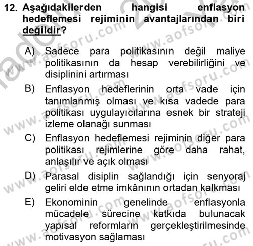 Para Politikası Dersi 2018 - 2019 Yılı Yaz Okulu Sınav Soruları 12. Soru