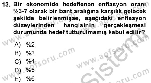 Para Politikası Dersi 2018 - 2019 Yılı Yaz Okulu Sınav Soruları 13. Soru