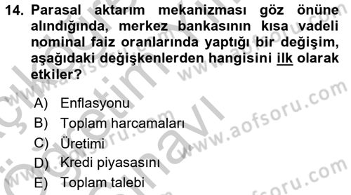 Para Politikası Dersi 2018 - 2019 Yılı Yaz Okulu Sınav Soruları 14. Soru