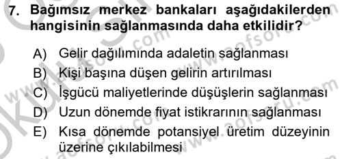 Para Politikası Dersi 2018 - 2019 Yılı Yaz Okulu Sınav Soruları 7. Soru
