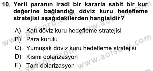 Para Politikası Dersi 2020 - 2021 Yılı Yaz Okulu Sınav Soruları 10. Soru