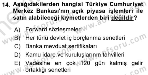 Para Politikası Dersi 2021 - 2022 Yılı (Vize) Ara Sınav Soruları 14. Soru
