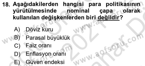 Para Politikası Dersi 2021 - 2022 Yılı (Vize) Ara Sınav Soruları 18. Soru