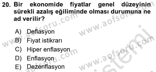 Para Politikası Dersi 2021 - 2022 Yılı (Vize) Ara Sınav Soruları 20. Soru