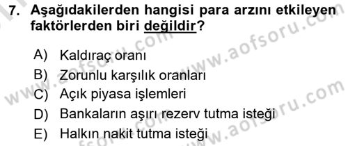Para Politikası Dersi 2021 - 2022 Yılı (Vize) Ara Sınav Soruları 7. Soru