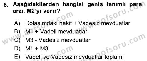 Para Politikası Dersi 2021 - 2022 Yılı (Vize) Ara Sınav Soruları 8. Soru