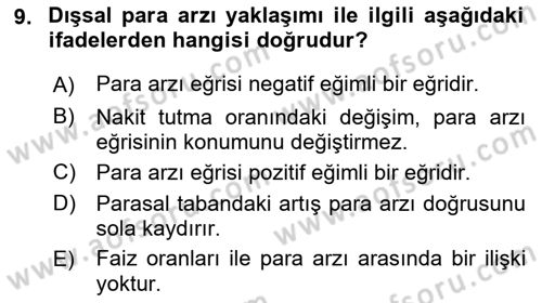 Para Politikası Dersi 2021 - 2022 Yılı (Vize) Ara Sınav Soruları 9. Soru