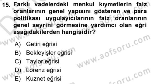 Para Politikası Dersi 2021 - 2022 Yılı (Final) Dönem Sonu Sınav Soruları 15. Soru