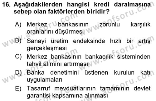 Para Politikası Dersi 2021 - 2022 Yılı (Final) Dönem Sonu Sınav Soruları 16. Soru