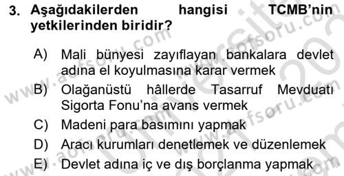 Para Politikası Dersi 2021 - 2022 Yılı (Final) Dönem Sonu Sınav Soruları 3. Soru