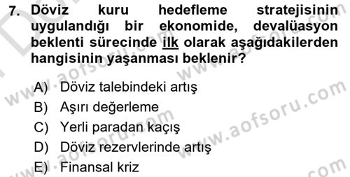 Para Politikası Dersi 2021 - 2022 Yılı (Final) Dönem Sonu Sınav Soruları 7. Soru