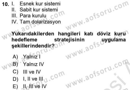 Para Politikası Dersi 2021 - 2022 Yılı Yaz Okulu Sınav Soruları 10. Soru