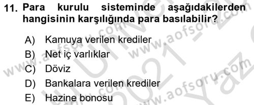 Para Politikası Dersi 2021 - 2022 Yılı Yaz Okulu Sınav Soruları 11. Soru