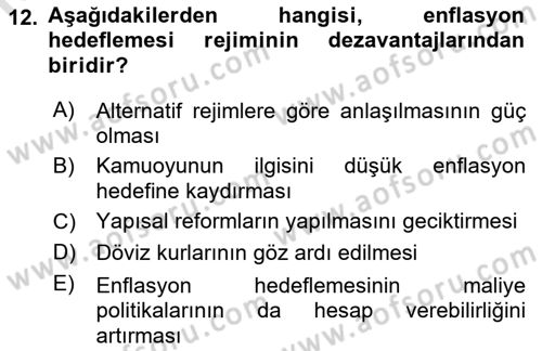Para Politikası Dersi 2021 - 2022 Yılı Yaz Okulu Sınav Soruları 12. Soru