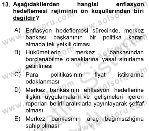 Para Politikası Dersi 2021 - 2022 Yılı Yaz Okulu Sınav Soruları 13. Soru
