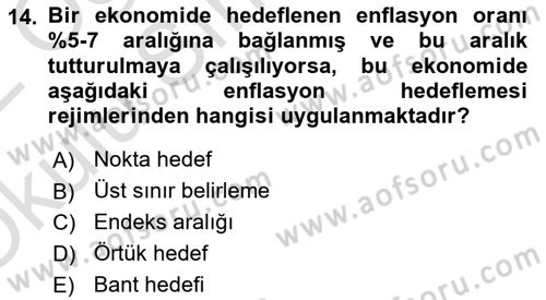 Para Politikası Dersi 2021 - 2022 Yılı Yaz Okulu Sınav Soruları 14. Soru