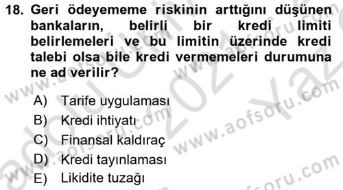 Para Politikası Dersi 2021 - 2022 Yılı Yaz Okulu Sınav Soruları 18. Soru