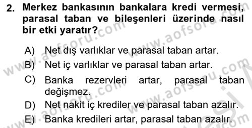 Para Politikası Dersi 2021 - 2022 Yılı Yaz Okulu Sınav Soruları 2. Soru