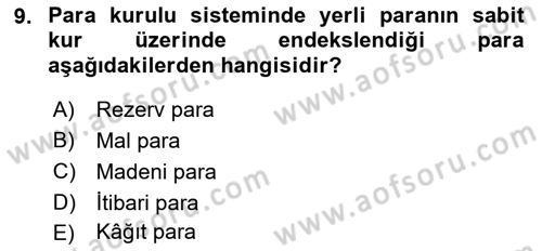 Para Politikası Dersi 2021 - 2022 Yılı Yaz Okulu Sınav Soruları 9. Soru