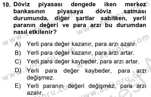 Para Politikası Dersi 2022 - 2023 Yılı Yaz Okulu Sınav Soruları 10. Soru