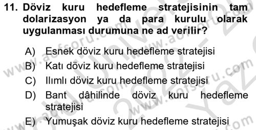 Para Politikası Dersi 2022 - 2023 Yılı Yaz Okulu Sınav Soruları 11. Soru