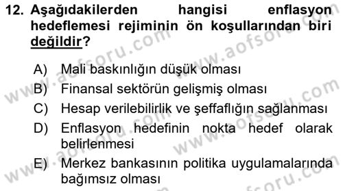 Para Politikası Dersi 2022 - 2023 Yılı Yaz Okulu Sınav Soruları 12. Soru
