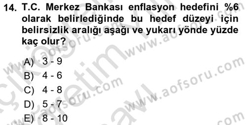 Para Politikası Dersi 2022 - 2023 Yılı Yaz Okulu Sınav Soruları 14. Soru