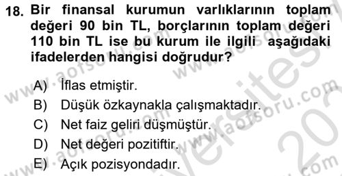 Para Politikası Dersi 2022 - 2023 Yılı Yaz Okulu Sınav Soruları 18. Soru