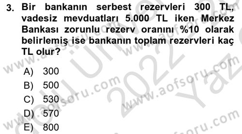 Para Politikası Dersi 2022 - 2023 Yılı Yaz Okulu Sınav Soruları 3. Soru