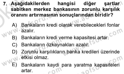 Para Politikası Dersi 2022 - 2023 Yılı Yaz Okulu Sınav Soruları 7. Soru