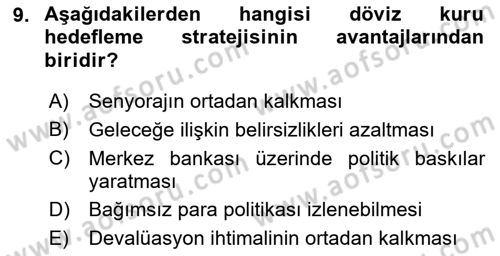 Para Politikası Dersi 2022 - 2023 Yılı Yaz Okulu Sınav Soruları 9. Soru