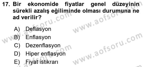 Para Politikası Dersi 2023 - 2024 Yılı (Vize) Ara Sınav Soruları 17. Soru