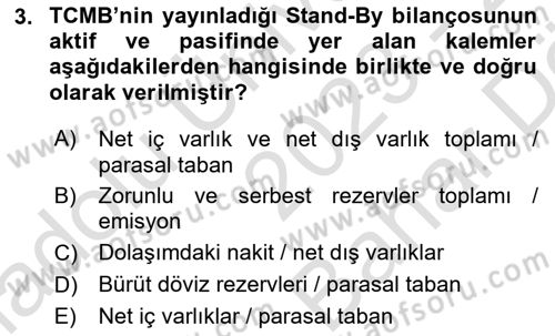Para Politikası Dersi 2023 - 2024 Yılı (Vize) Ara Sınav Soruları 3. Soru