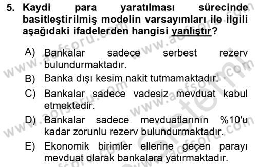 Para Politikası Dersi 2023 - 2024 Yılı (Vize) Ara Sınav Soruları 5. Soru