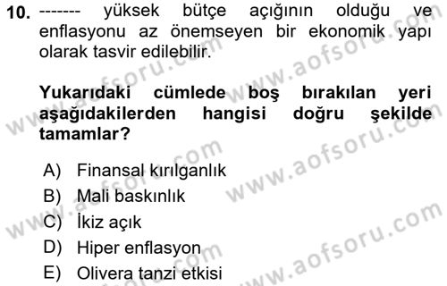 Para Politikası Dersi 2023 - 2024 Yılı (Final) Dönem Sonu Sınav Soruları 10. Soru