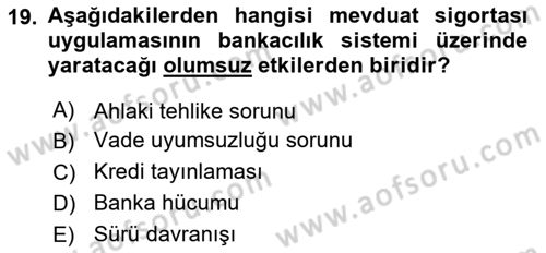 Para Politikası Dersi 2023 - 2024 Yılı (Final) Dönem Sonu Sınav Soruları 19. Soru