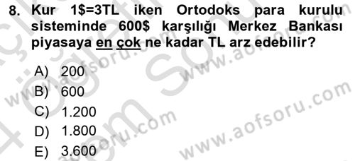 Para Politikası Dersi 2023 - 2024 Yılı (Final) Dönem Sonu Sınav Soruları 8. Soru
