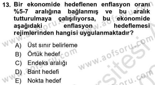 Para Politikası Dersi 2023 - 2024 Yılı Yaz Okulu Sınav Soruları 13. Soru