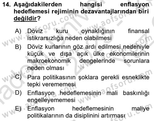 Para Politikası Dersi 2023 - 2024 Yılı Yaz Okulu Sınav Soruları 14. Soru