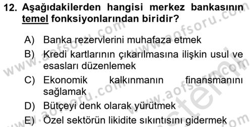 Para Politikası Dersi 2024 - 2025 Yılı (Vize) Ara Sınav Soruları 12. Soru
