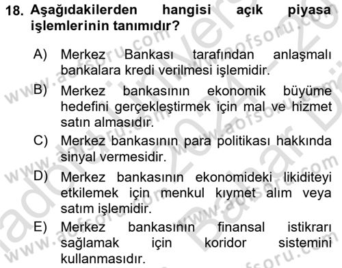 Para Politikası Dersi 2024 - 2025 Yılı (Vize) Ara Sınav Soruları 18. Soru