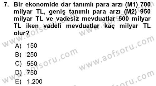 Para Politikası Dersi 2024 - 2025 Yılı (Vize) Ara Sınav Soruları 7. Soru