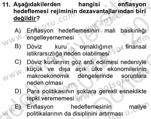 Para Politikası Dersi 2024 - 2025 Yılı (Final) Dönem Sonu Sınav Soruları 11. Soru